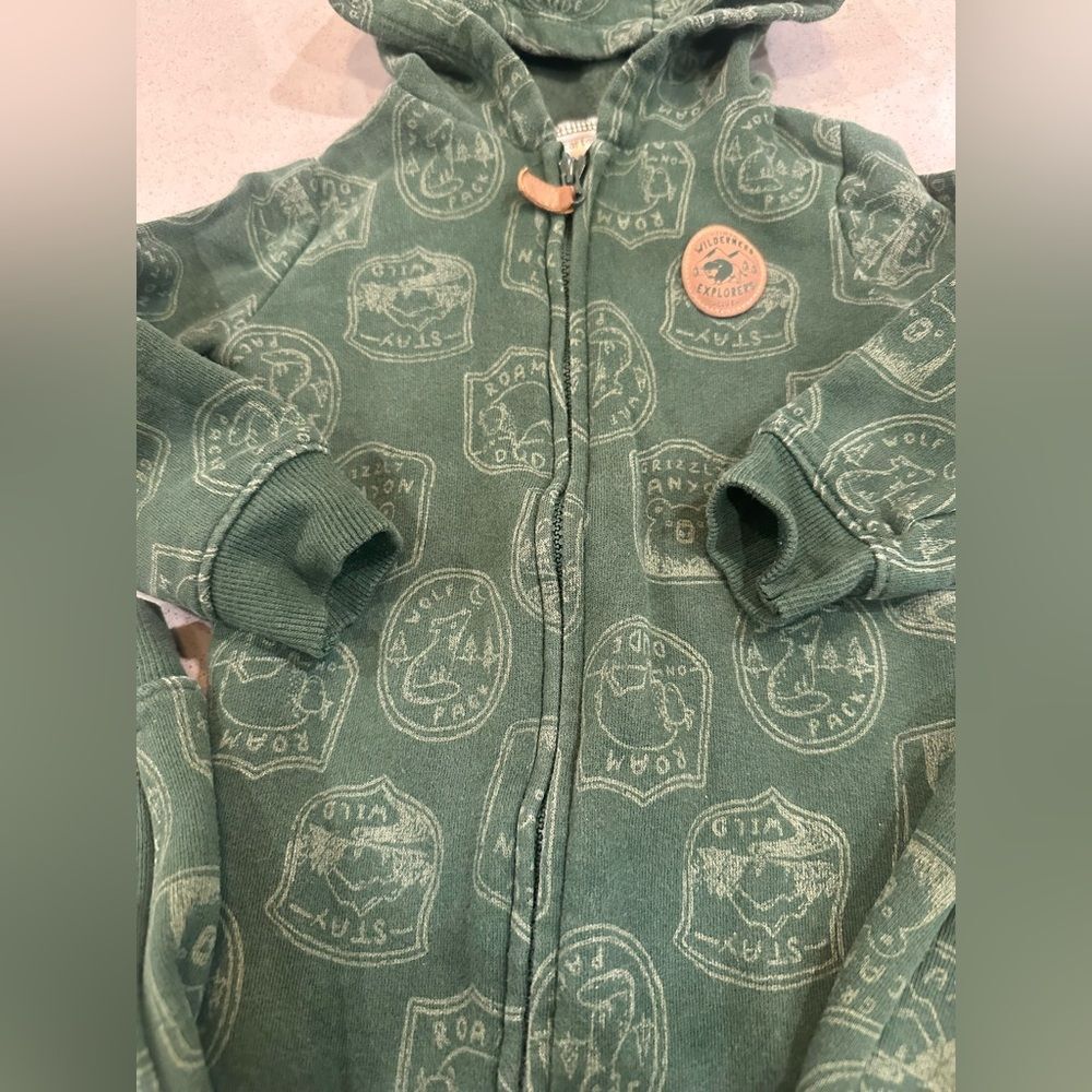 Carter's Boy 24 Month Hooded One Piece Outfit Jumpsuit Green Wilderness Camping - Picture 2 of 7